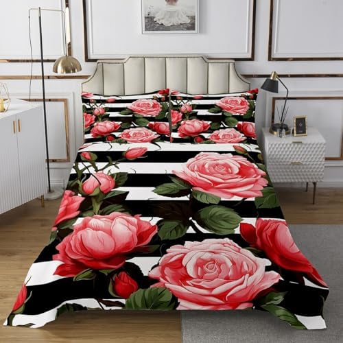 Erosebridal Red and Pink Flower Quilt Set 3Pcs 1