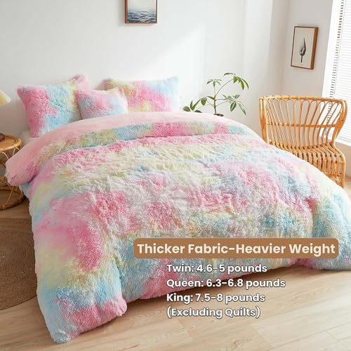 MEGO Rainbow Fluffy Duvet Cover Set Queen Size
