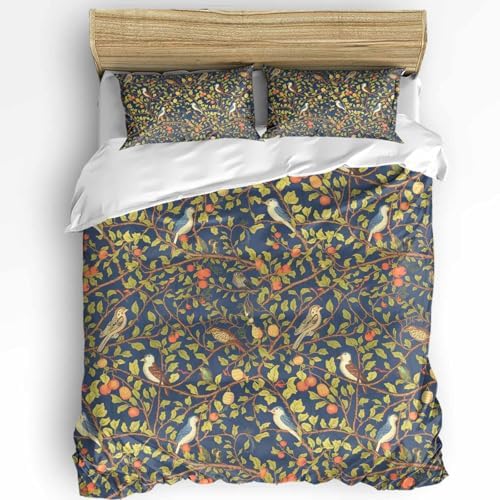 3 Piece Botanical Birds Duvet Cover Set with Zipper 1