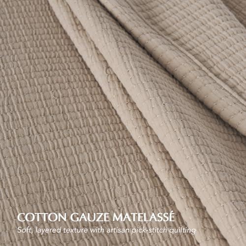 EVERGRACEHOME Cotton Gauze Bedspread Set Khaki Tan 2 Shams