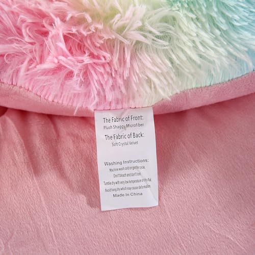 WINLIFE Rainbow Tie Dye Faux Fur Comforter Set Twin