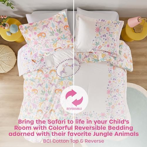 Queen Duvet Cover Set - Jungle Animals Floral Reversible Design