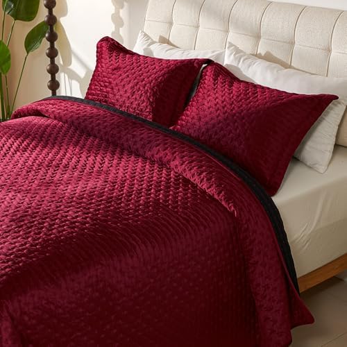 Cmfshape Velvet Quilt Set Queen Size Reversible 1