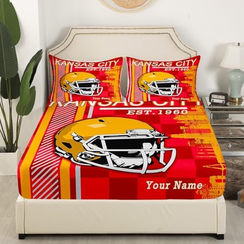 Custom Name Football Bed Sheet Set Twin Size Yellow Red 1