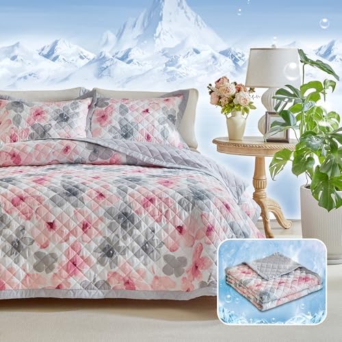 Cooling Quilt Set Queen Size Reversible Floral