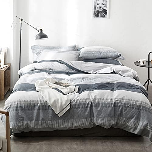 HighBuy Geometric Stripe Duvet Cover Queen Set Grey White