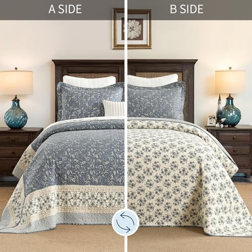 DDUOXIN Oversized King Bedspread Set - 128x120 Grayish BlueBeige