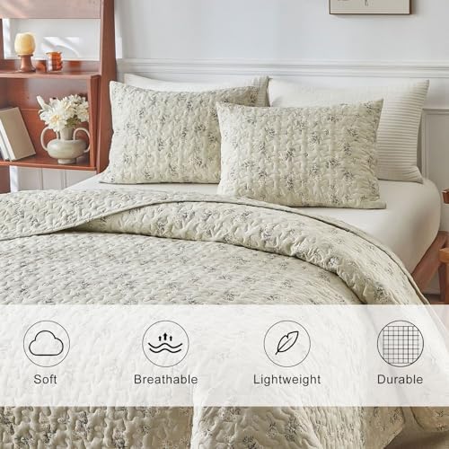 EAVD Boho Floral Queen Quilt Set with 2 Pillow Shams