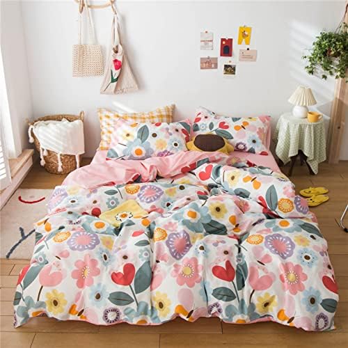 HighBuy Kids Girl Floral Duvet Cover Set Pink 3 pcs