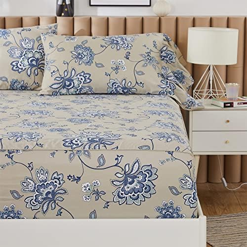 ABREEZE Girls Paisley Printed Bed Sheet Set CalKing Size 4 Piece