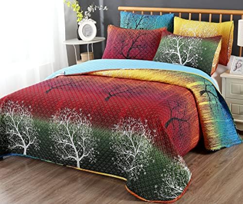 Swanson Beddings Rainbow Tree 5 Piece Quilt Set Queen