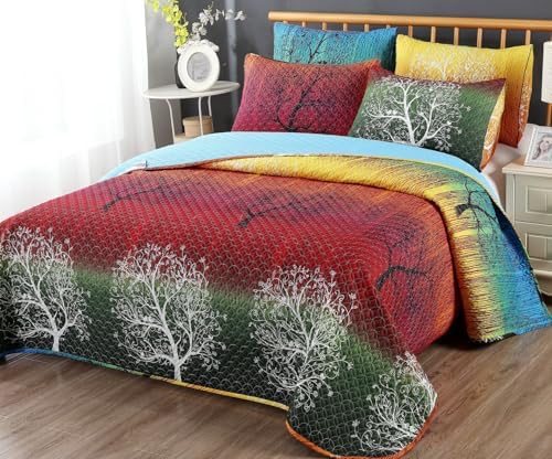 Swanson Beddings Rainbow Tree 5 Piece Quilt Set Queen