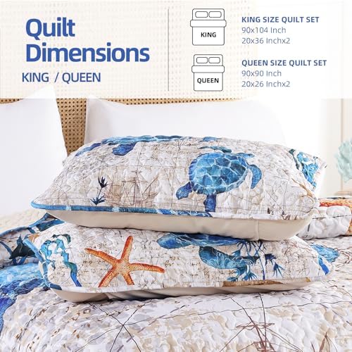 Weigelia Coastal Queen Quilt Set - Sea Turtles Nautical Design