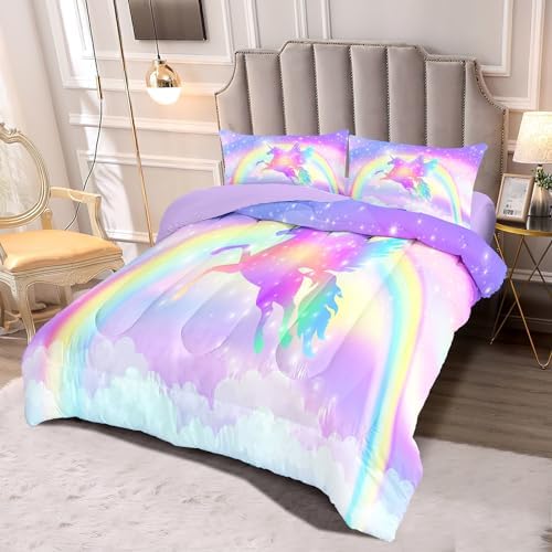 Kids Comforter Bedding Set 3 Piece Rainbow Twin