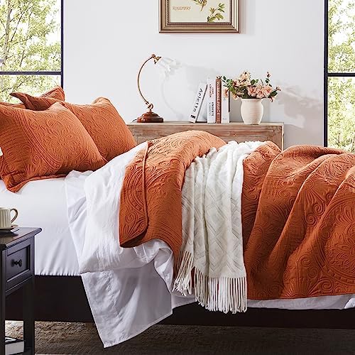 Anluoer Quilt Set Burnt Orange Embossed