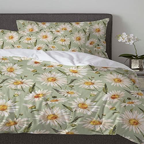OComster California King Duvet Cover Set with Daisy Flower Pattern