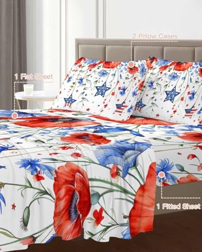 Boanket Cal King Sheet Set 4th of July 4 Piece Microfiber