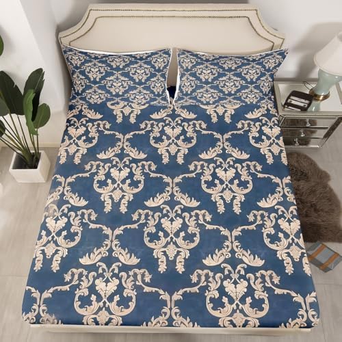 Feelyou Twin Damask Sheet Set for Kids Boys Girls