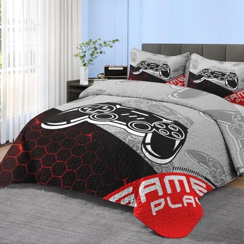Pamnest Twin Quilt Set with Pillow Sham Red Black