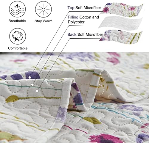 Ycosy Floral Quilt Set Twin Size Summer Reversible Bedspread
