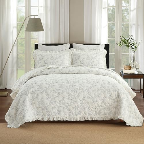 MarCielo 3-Piece Cotton Quilt Set with Embroidery