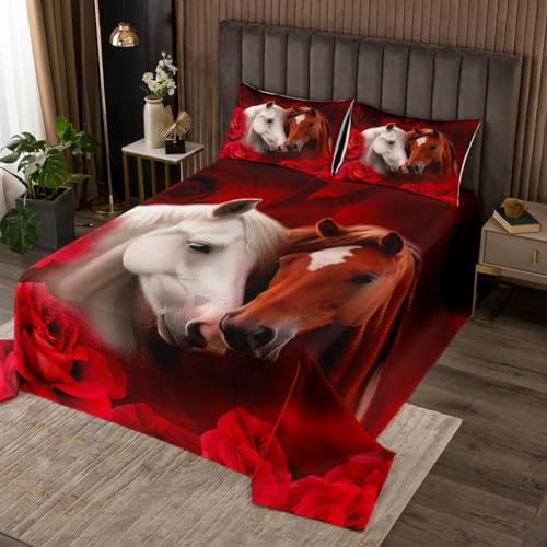 Erosebridal Brown White Horse Quilt Set