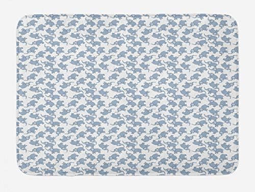 Ambesonne Cartoon Animal Bath Mat Blue Grey and White