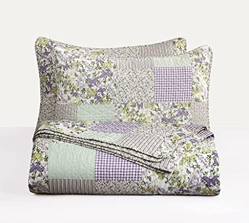 Chezmoi Daisy 3-Piece Quilt Set - Purple Butterfly Botanical Print