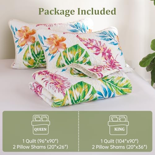 Luxudecor Tropical Plants Queen Quilt Set 3 Pieces