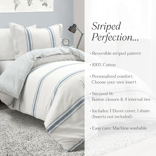 Lush Decor Farmhouse Stripe Reversible Cotton Duvet Cover Set 1