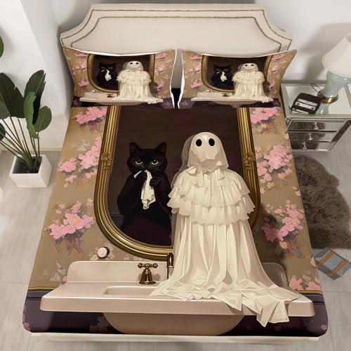 Gothic Ghost Kids Fitted Sheet Twin Size Set 1