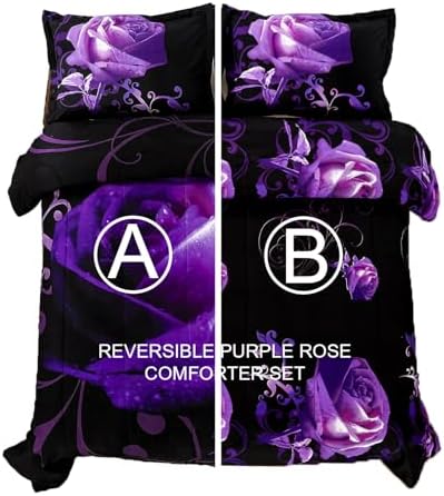 WONGS BEDDING Purple Rose Comforter Set Twin Reversible