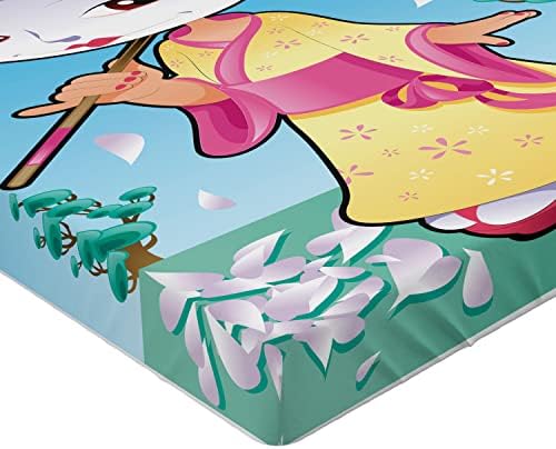 Ambesonne California King Sheet with Geisha Cartoon Print