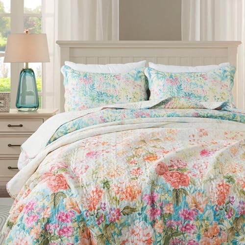 Travan Bedding Set - King Quilt Set with 2 Shams Dream Garden-Champagne
