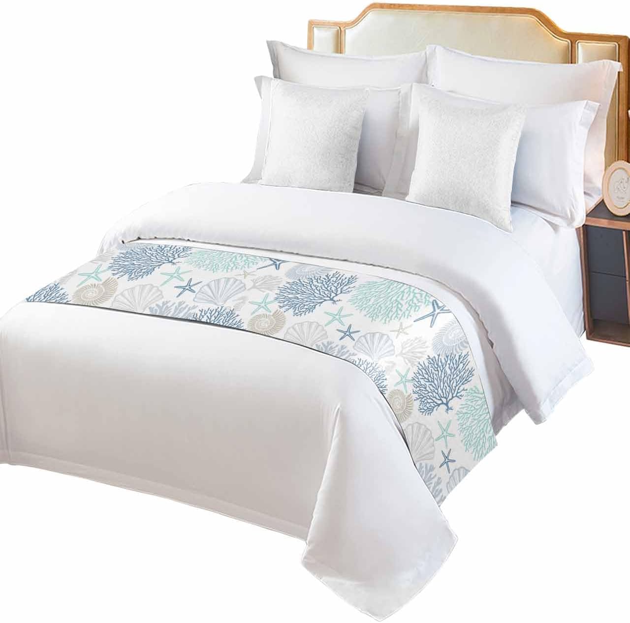 RisQiten Blue Aqua Grey Coastal Bed Runner Cal King 1