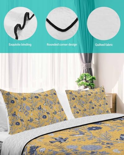 Yellow Floral Farmhouse Quilt Set Twin XL