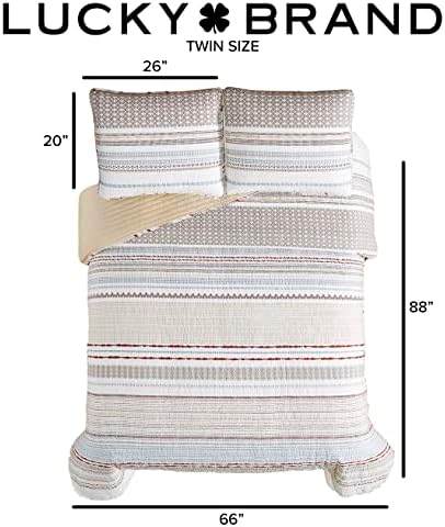 Lucky Brand 3-Piece Twin Quilt Set with Modern Stripes