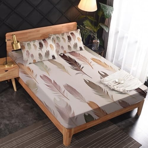 GEDAEUBA Feather Sheets California King Set - Taupe Microfiber Bedding for Kids