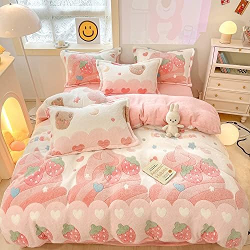 CinYana Pink Strawberry Duvet Cover Set