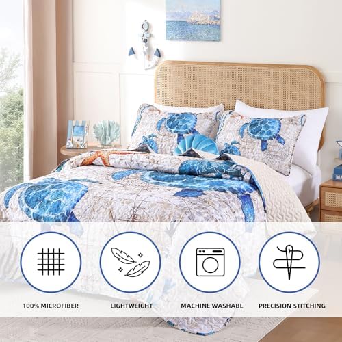 Weigelia Coastal Queen Quilt Set - Sea Turtles Nautical Design
