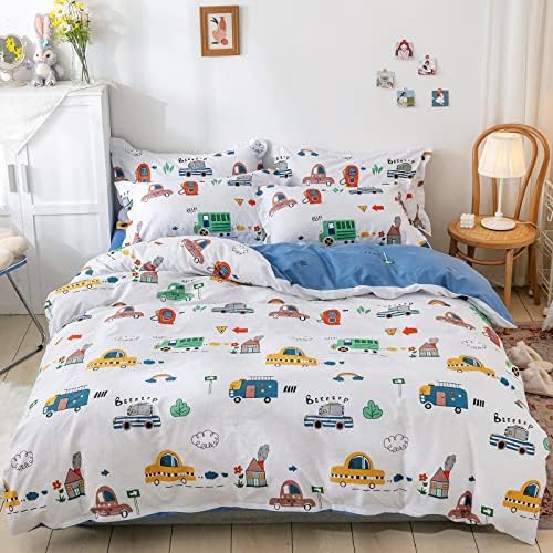 Kids Car Duvet Cover Set Twin Size - 100 Cotton