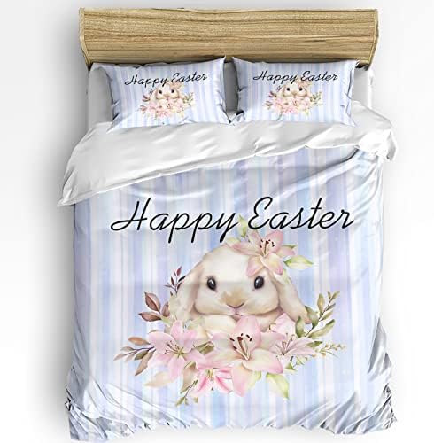 OComster California King Duvet Cover Set with Bunny Pattern