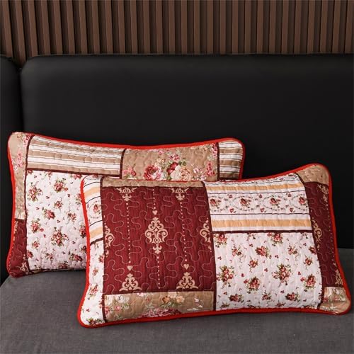 YASMENG 3-Piece Floral Plaid Quilt Set King
