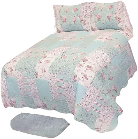 English Roses Quilt Set Reversible 3PCS Queen Size