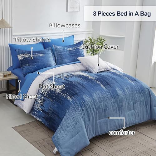 Dinjoy Ombre Blue Comforter Set Twin Size Reversible