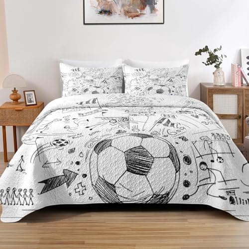 Pamnest Quilt Set Twin Size - Soccer Football Bedding with Pillow Sham