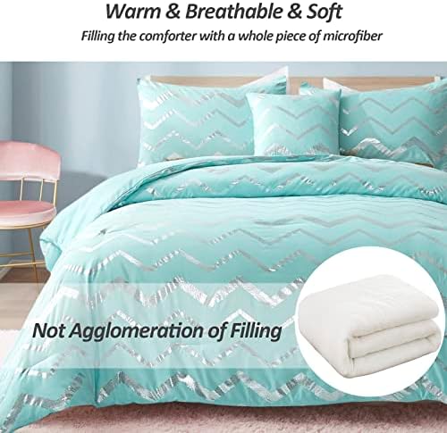 Menghomeus Aqua Comforter Set Twin XL Teal and Silver