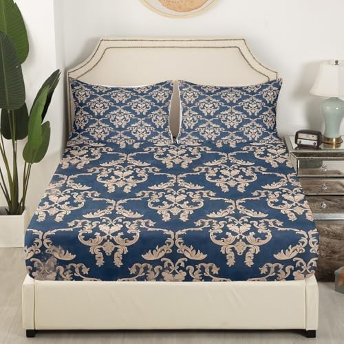 Feelyou Twin Damask Sheet Set for Kids Boys Girls