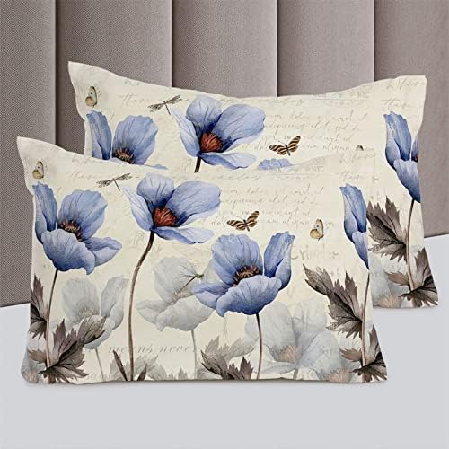 OComster California King Duvet Cover Set - Blue Tulip Flower 3 Pieces