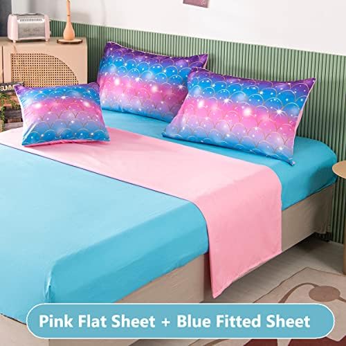 PERFEMET Pink Mermaid Comforter Set Full Size 6 Pieces